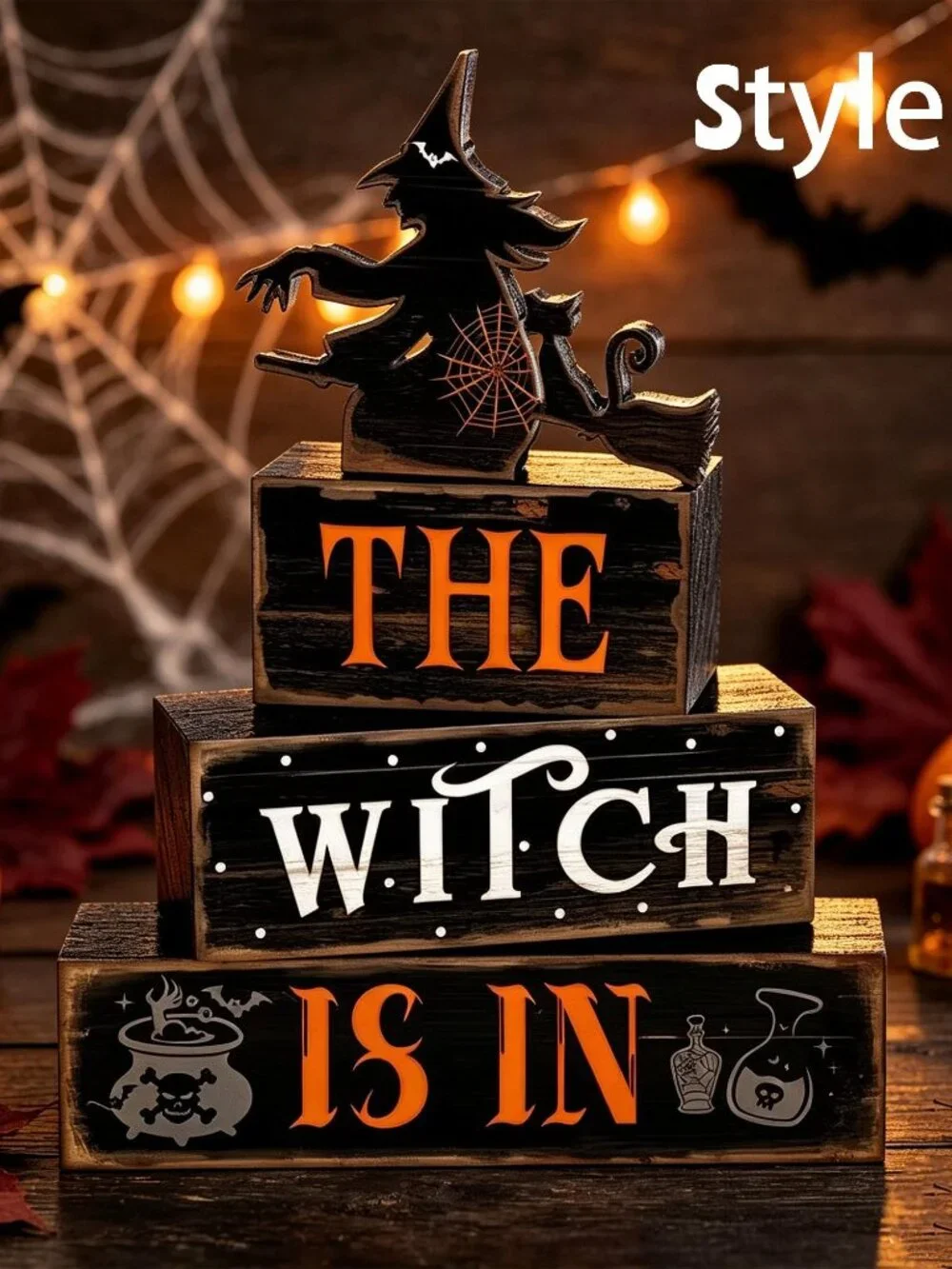 Halloween Stacked Wooden Block,Ghost Witch Pumpkin Tabletop Sign,Spooky Season